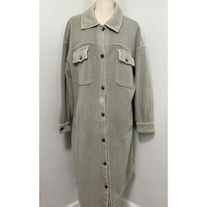 Free People Long Ruby Jacket Pockets Casual Relaxed Shacket Grey Grunge SMALL